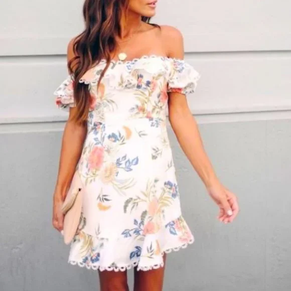 | vici • saints & secrets floral off the shoulder mini dress • size small | - Picture 1 of 5